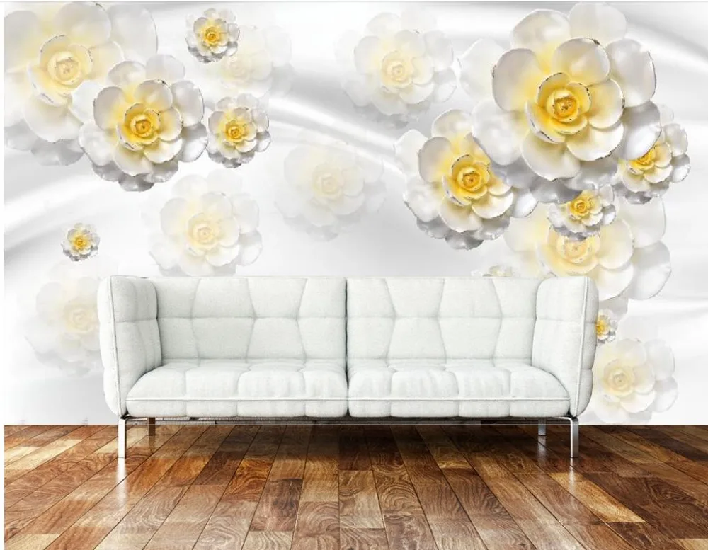 

Home Decoration customized wallpaper for walls 3D Yellow Rose jade carving wallpaper 3d modern