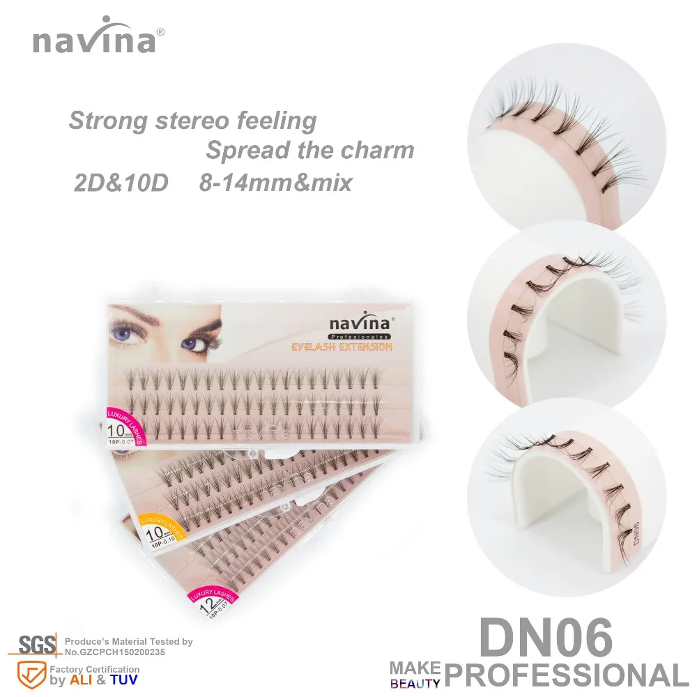 navina More thick strong stereo  silk false eyelashes of makeup, Curl C, Thickness 0.07-0.10mm, Petals 2D 10D,Length 8-14mm mix