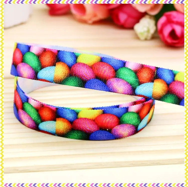 DHK 5/8'' 5yards Fold Over Elastic FOE easter printed headband headwear hair band diy decoration OEM Wholesale C394