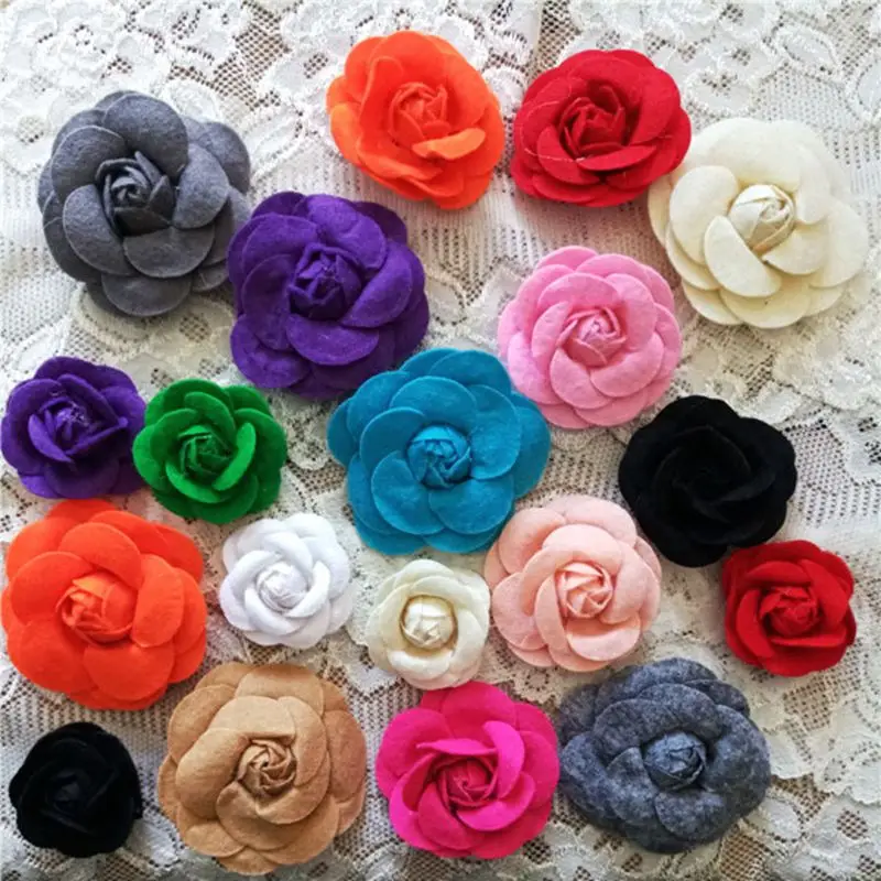 

10pcs/lot 3-6cm Random Colors Rose Head Handmade Felt Camellia Flower DIY Jewelry Garments Accessories Wedding Party Home Decors