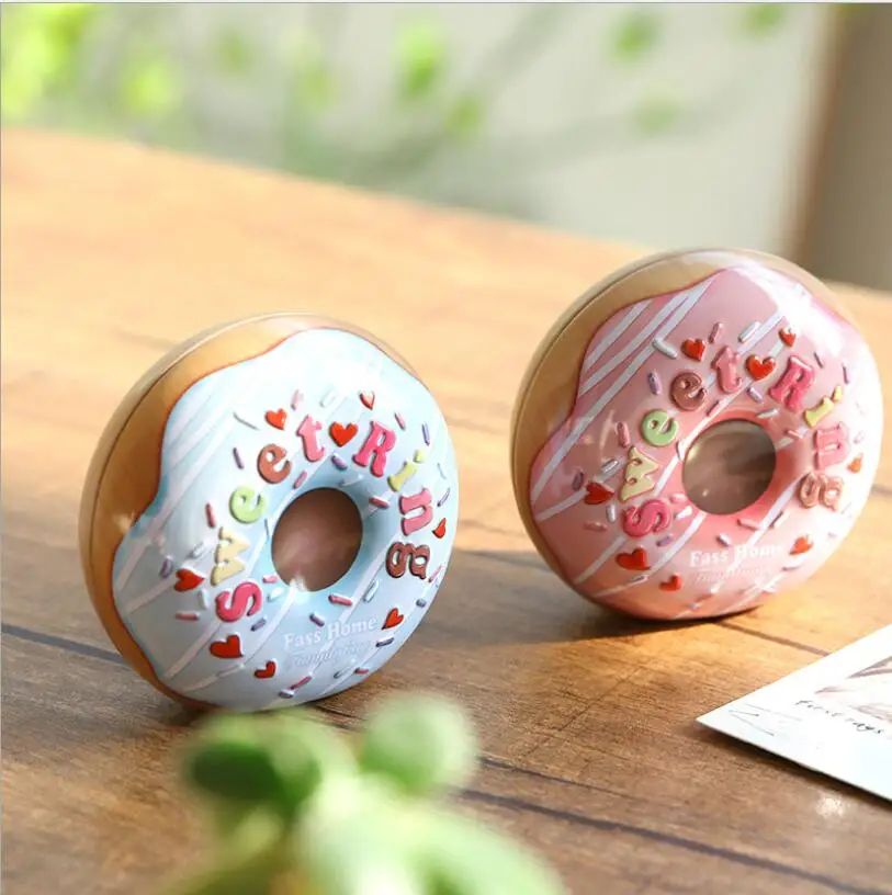 1PC Romantic Donut Wedding Candy Box Flat Round Mini Tin Box Sealed Jar Storage Boxes Cans Coin Christmas Gift Box