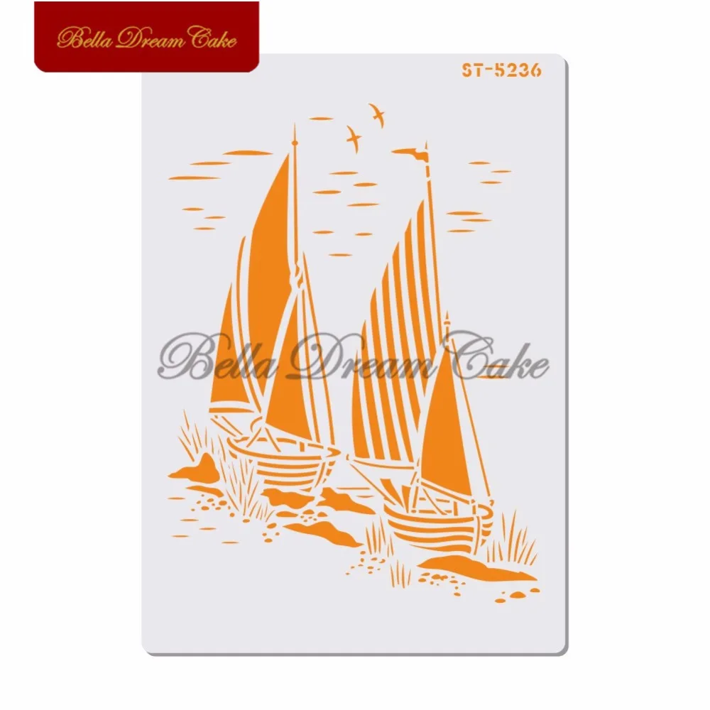 Sailboat Design Cake Stencil Layering Plastic Stencils For DIY Scrapbooking Painting Drawing Stencils Template Cake Tool