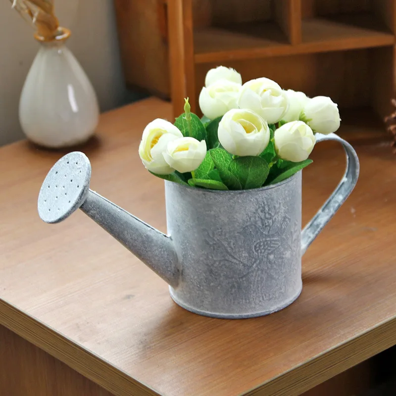 1PC Zakka Mini Iron Water Pot Decorative Floral Ornaments Home Furnishing Tin Photo Props Flower Vase JL 008