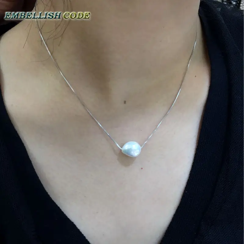 Hot Simple Small Baroque Pearl Pendant Necklace White Peach Deep Blue Metallic Color Box Chain 925 Silver 16\'\' 18\'\' For Girl