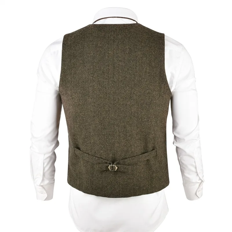 VOBOOM Wool Tweed Mens Waistcoat Single-breasted Herringbone Slim Fitted Suit Vests 007