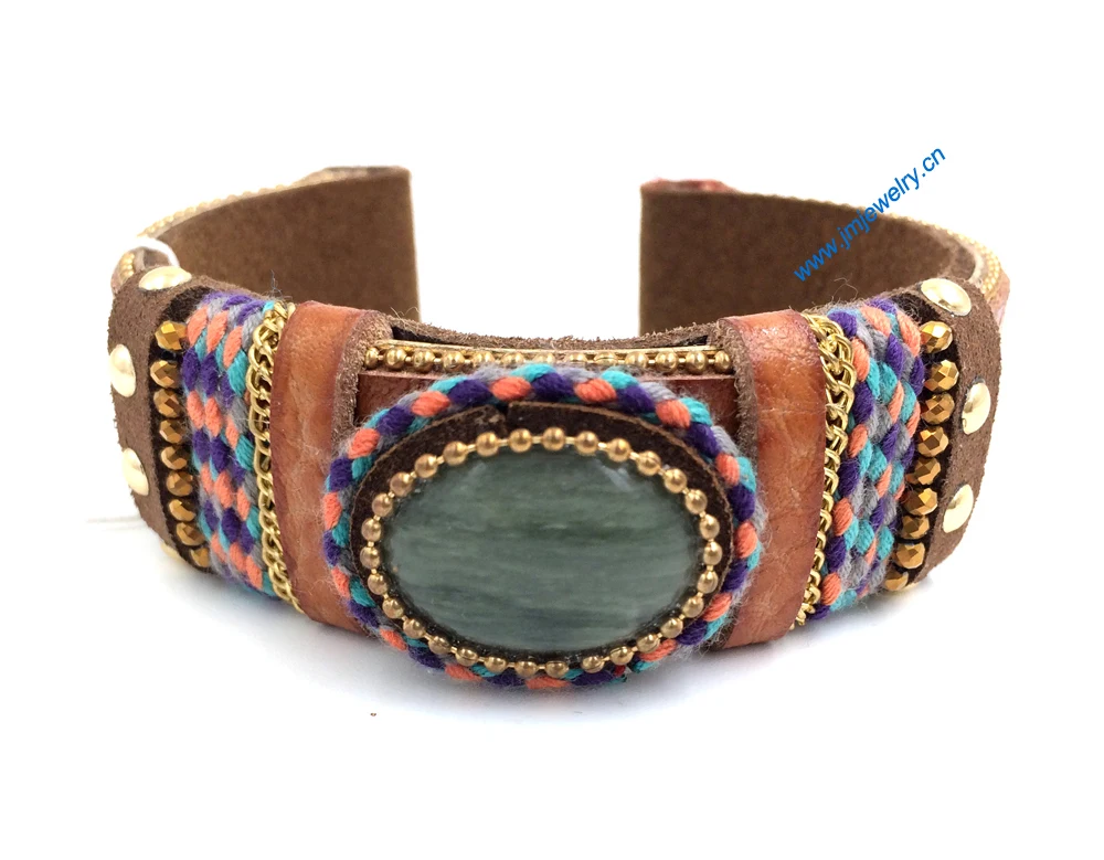 New Jewelry Supplier luxury leather enamel bracelet handmade weaving bracelet vintage Palace bangle wide bracelet for women girl