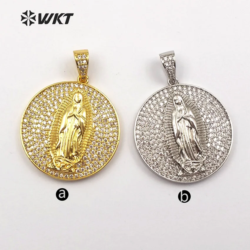 WT-MP106 WKT Classic round micro-inlaid cubic yttrium oxide gold two-color portrait pattern ladies pendant jewelry