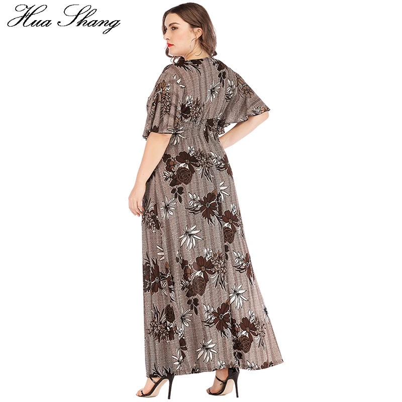 Plus Size Dress Summer 2023 Women V Neck Flare Short Sleeve Floral Print Vintage Dress Elastic High Waist Tunic Beach Dresses