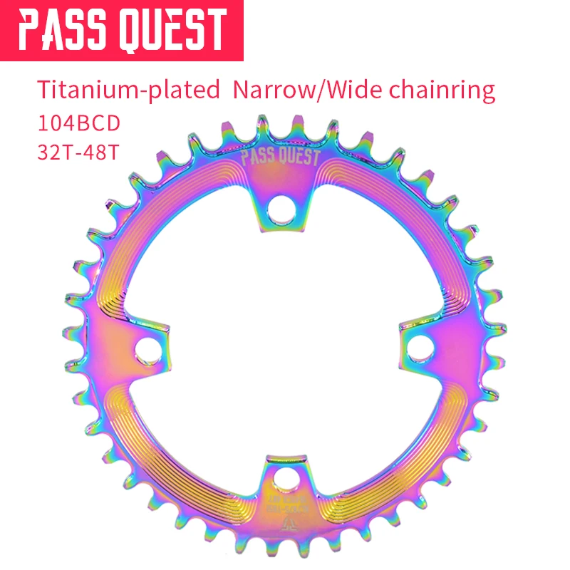 40g/32T 104BCD Titanium-Plated Chain Ring CNC Narrow Wide Chain Wheel 32T-48T  colored mountain bike wheels