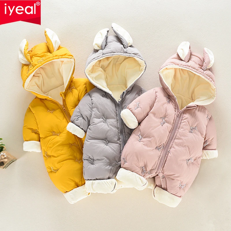 IYEAL Winter Bebes Clothes Girls Romper Infant Cotton Flannel Baby Jumpsuit Hooded Baby Clothing Toddler Boys Warm Clothes 0-18M