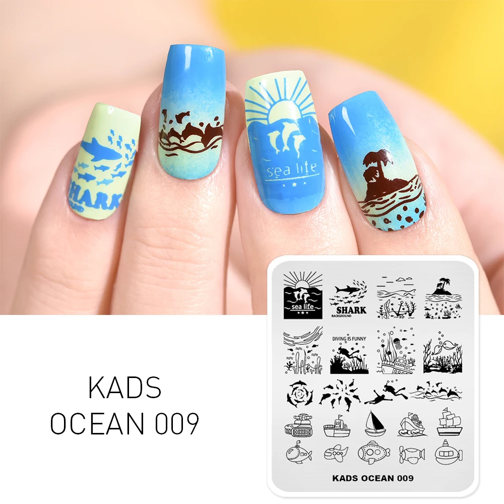 KADS Manicure Stamping for Nail Art OCEAN Series 009 Stamper Nail Art Plates Template Plate for Stamping Overprint Stamp Tool