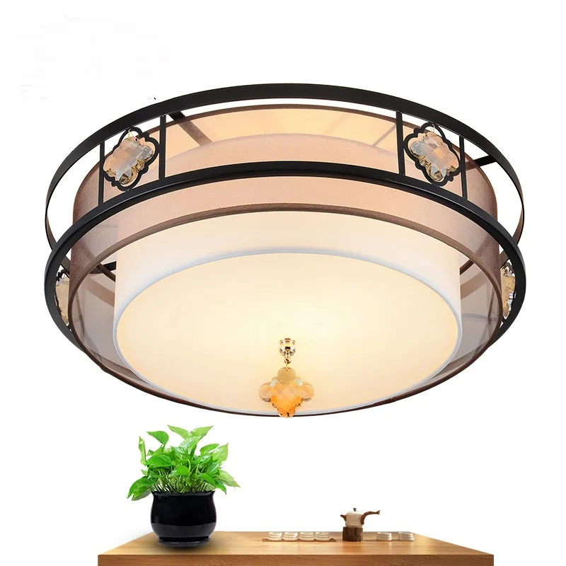 Chinese style cloth round ceiling lamp simple modern LED living room bedroom study Vintage Hotel restaurant lamps ZA628 ZL107