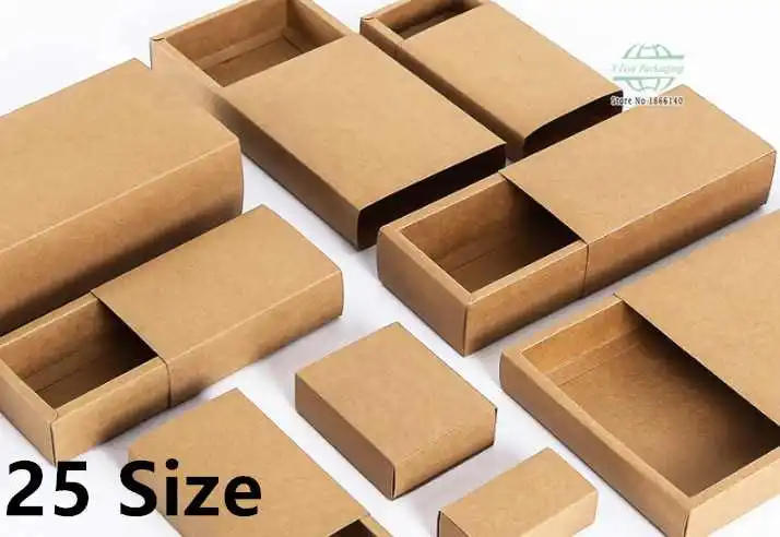 25 Size Kraft Paper Drawer Boxes kraft paper gift drawer carton Brown wedding gift wrapping carton 100pcs\lot Free shipping