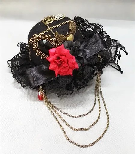 Steampunk Victorian Vintage Gears Fedoras Chain Mini Top Hat Handmade Gothic Hats for Girls