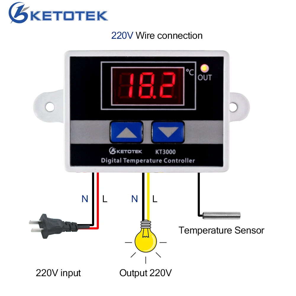 Ketotek-controlador de Temperatura Digital Termostato Interruptor Led do Microcomputador Regulador Térmico Ntc Sensor tipo k