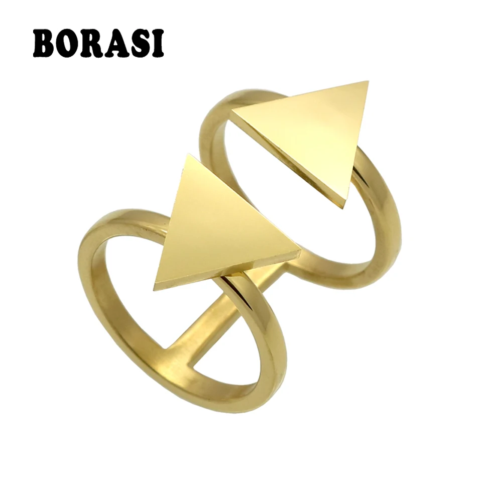 Cute Double Triangle Cut Stainless Steel Ring Summer Style White Gold Color Women Rings Anillos Mujer Anel Feminino Jewelry