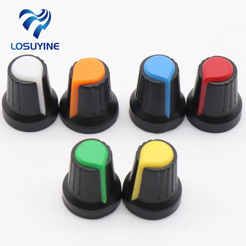 10 szt. 6mm plastikowe gwintowane pokrętła potencjometru radełkowane czapki 15*17mm