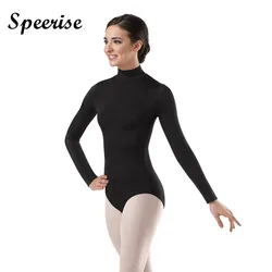 Speerise Yetişkin Balıkçı Yaka Uzun Kollu Jimnastik Mayoları Spandex Bale Dans BodySuit