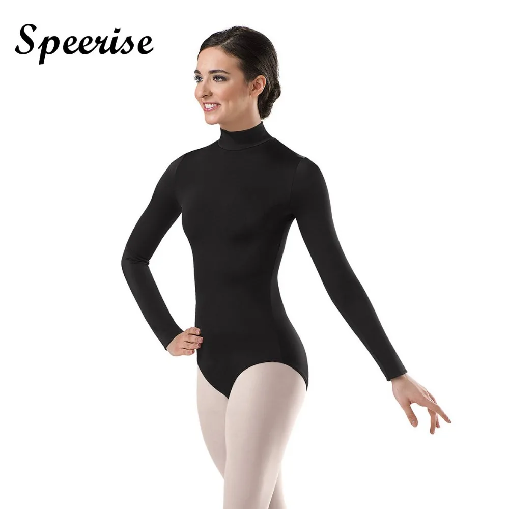 Speerise Adult Turtlenect Long Sleeve Gymnastics Leotards  Spandex Ballet Dance BodySuit