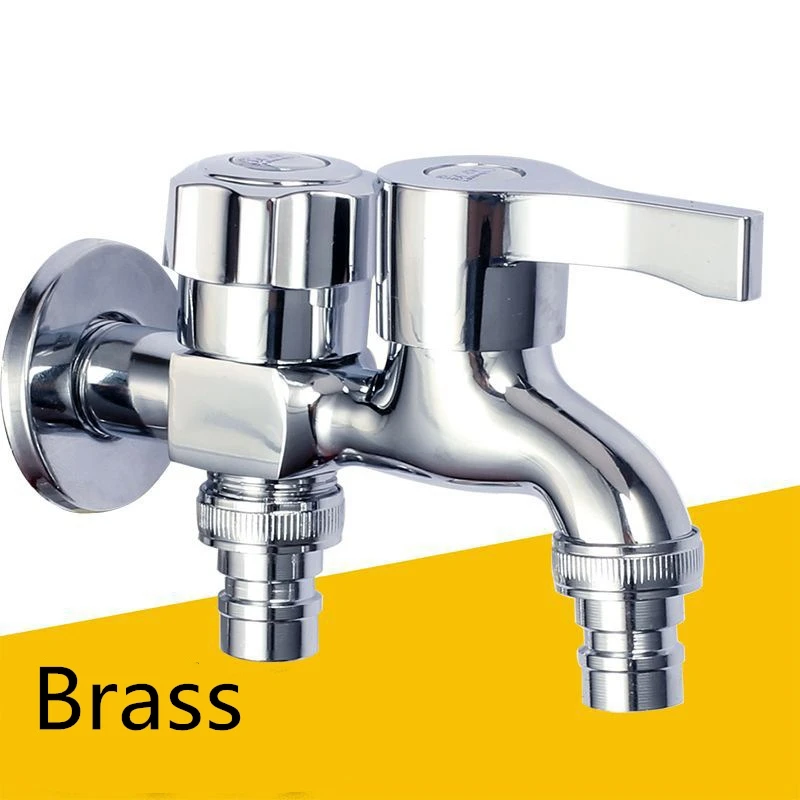 1pc Washing Machine Faucet Brass Tap Chrome Plated Double Water Outlet Garden Bathroom Bidet Faucet Fast On Faucets