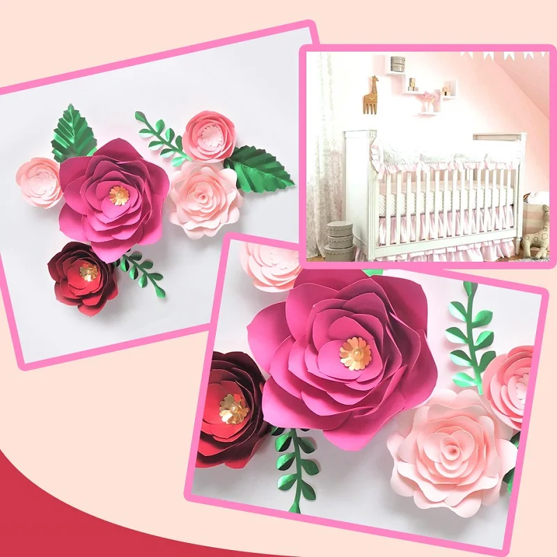 

Artificial Rose Flower DIY Paper Flowers Leaves Set For Baby Shower Backdrops Birthday Decorations Nursery Wall Deco Sweet Room