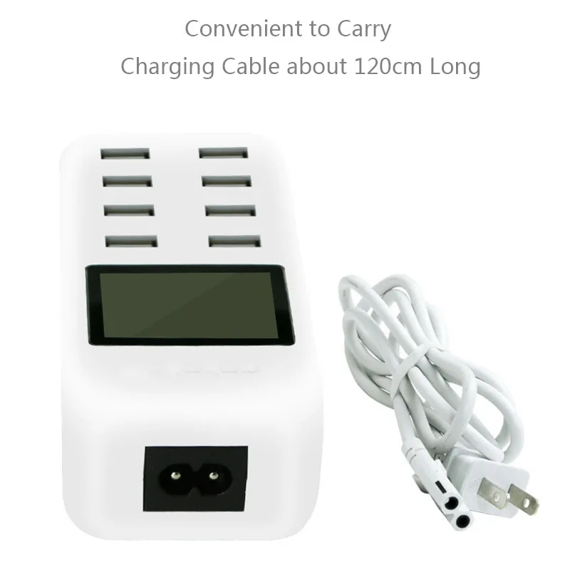 8 Port Smart USB Fast Charging Hub w/ LCD 40W Multi-Port USB Charging Station Wall Travel Charger for iPhone Xs MAX iPad SAMSUNG