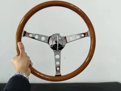 380mm wood steering wheel 15'' Cars For Classic Cars Wooden Material With Chrome Silver Spoke car steering wheel Brand New styl