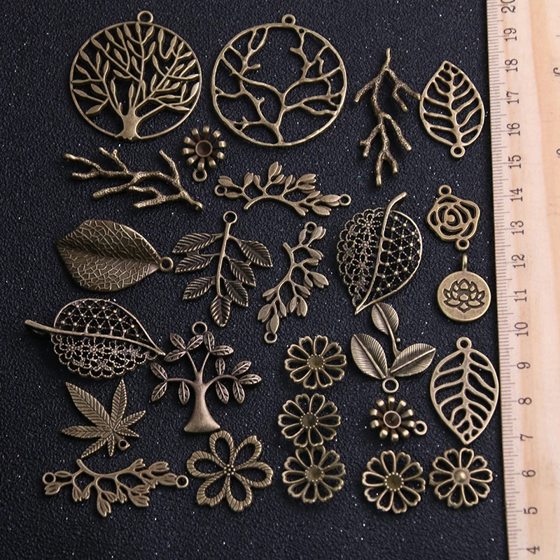 

10pcs Vintage Metal Antique Bronze Mix Size/Style Leaf Flower Tree Charms Plant Pendant for Jewelry Making Diy Handmade Jewelry