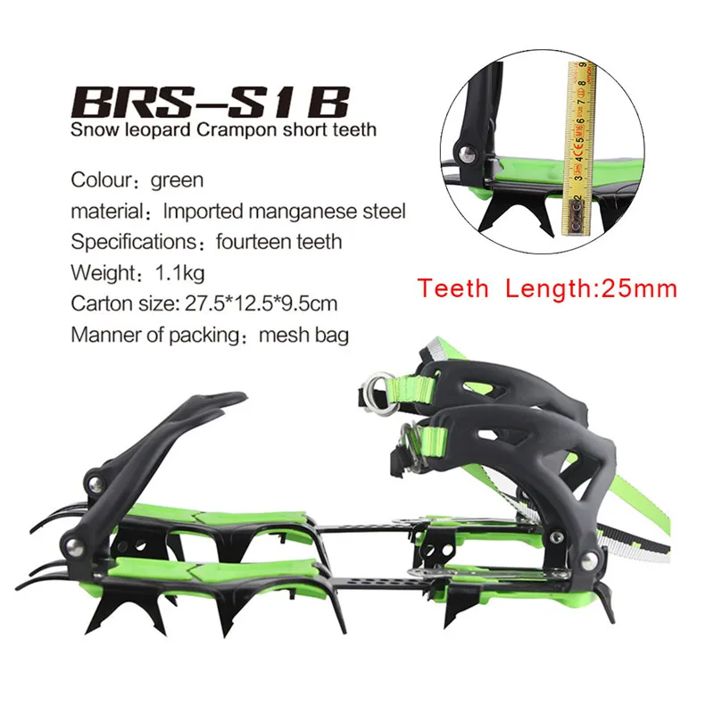 BRS Professional 14 Teeth Ice Crampons Winter Snow Boot Shoes Covers Gripper Manganese Steel Ice Grippers Crampons