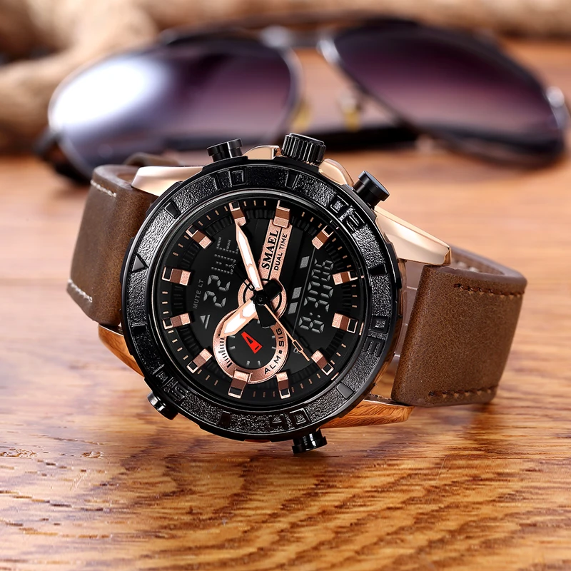 SMAEL Military Men Sport Watches Fashion Quartz Clock 30M Waterproof stopwatch Relogio Masculino SL-1411 Leather LDE Wristwatch