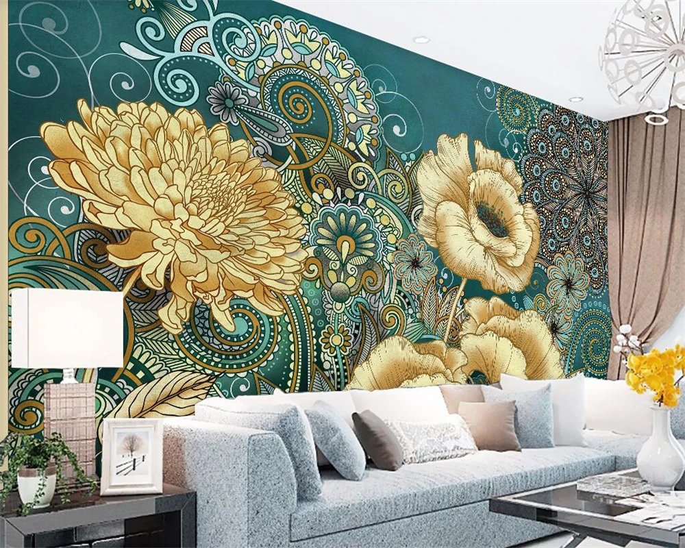 

Beibehang Custom wallpaper hand-painted vintage floral European TV background wall living room bedroom background 3d wallpaper