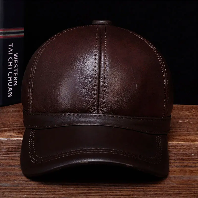 HL097 Men\'s Genuine Leather Men Cap Hat Fashion Men\'s Real Leather Baseball Hats