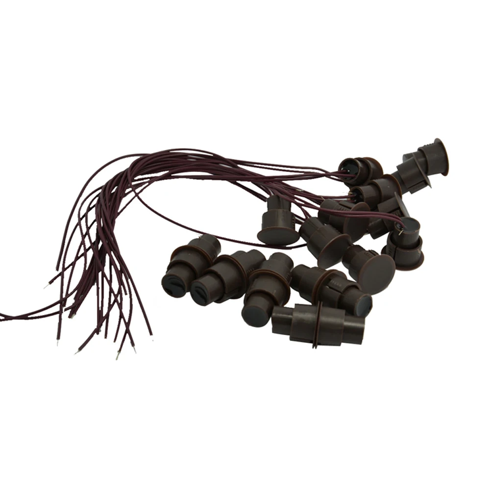 

10 шт./пакет коричневого цвета, проводной магнитный переключатель, сигнализация открытия двери, скрытая установка, релейный выход NC, магнит, контактный датчик двери