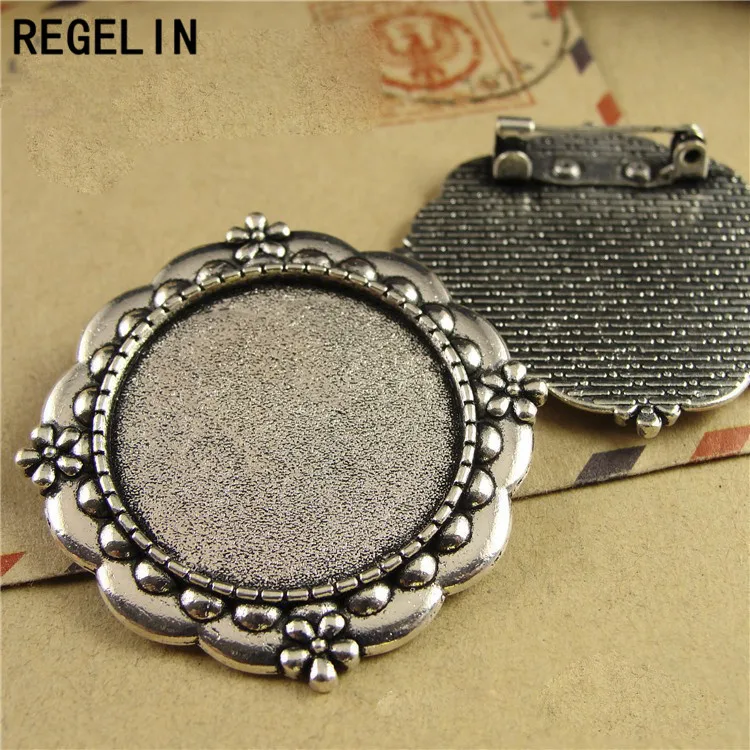 REGELIN Antique Bronze Brooch Base Pendant Setting 5pcs/lot Inner size 25mm Fit Cabochon Tray DIY Jewelry Accessories