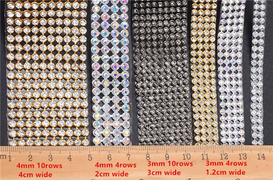 3Mm Rhinestone Trimming 5 Rows/10 Rows Crystal Aluminum Mesh Diamond Hotfix Self Adhesive Banding Diy Bag Purse Dress 1.2 Meters