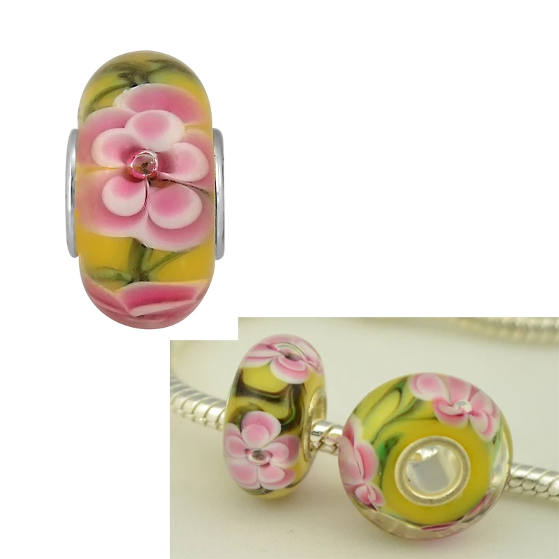 Cuentas de cristal de Murano efervescentes de flores 3D para mujer, aptas para pulsera Pandora Original, fabricación de joyas, moda DIY, BNP202