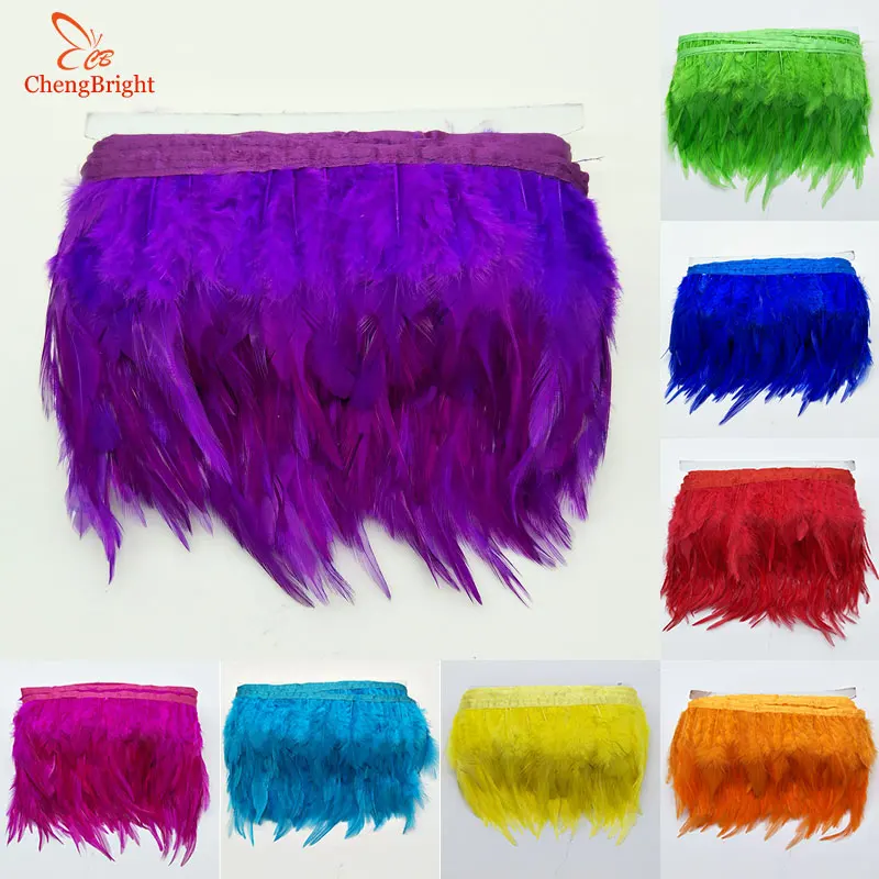 ChengBright  10Yards Chicken Cock Feathers Trim Cloth Sideband Chicken Pheasant Feather Trims Clothing Wedding Feather Ribbon A