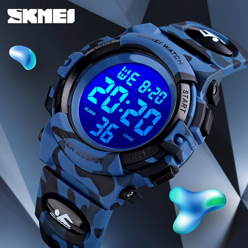 SKMEI-relojes deportivos militares para niños y niñas, pulsera electrónica resistente al agua hasta 50M, reloj de parada Digital