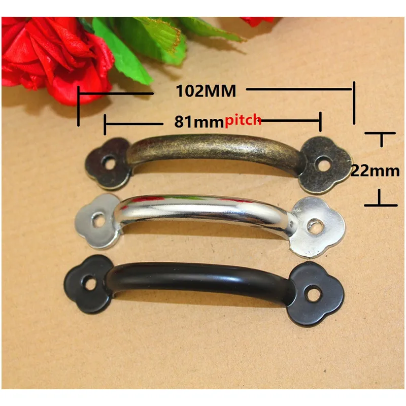 Chinese Alloy Antique Drawer Handle,Vintage Wooden Box Handles,Cabinet,Storage Box Rose Handle,102*22mm,10Pcs