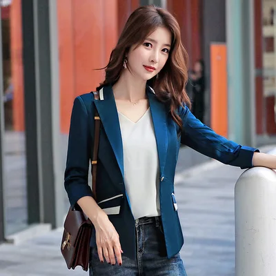 Fashion Slim Blazers Women Autumn Suit Jacket Female Work Office Lady Suit Black One grain buckle Business Notched Blazer Coat