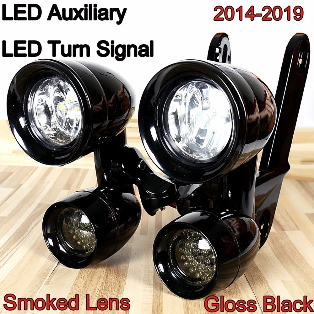 

Gloss Black Fairing Mounted Driving Lights Smoked Turn Signals For Harley 2014-2022 Electra Street Glide Models