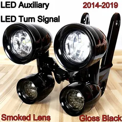 Gloss Black Fairing Mounted Driving Lights Smoked Turn Signals For Harley 2014-2022 Electra Street Glide Models