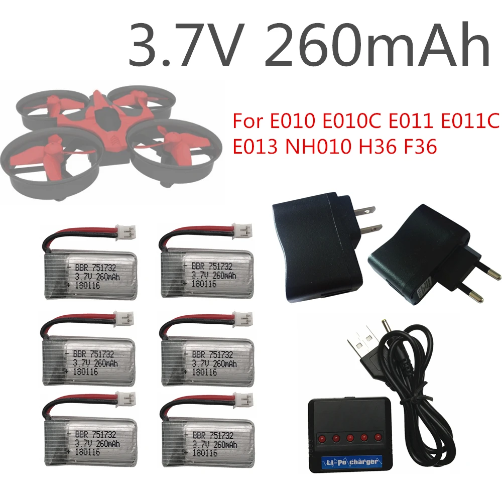 

4/5/6 шт. Lipo аккумулятор для Eachine E010 E010C E011 E013 H36 F36 RC Квадрокоптер 3,7 в 260 мАч Lipo аккумулятор Перезаряжаемый набор зарядных устройств