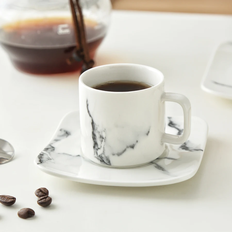 MUZITY Ceramic Coffee Cup Set  Marble Decal White Coffee Cup With Saucer Porcelain Tea Cups And Saucers