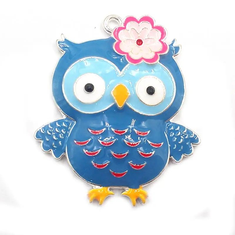 rainbow enamel lovely Evil flower owl bird animal pendant for kid's