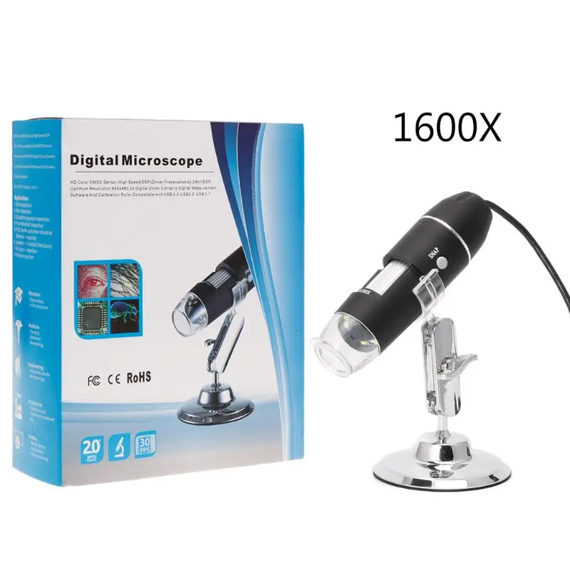 Free postage 1600X USB Digital Microscope Camera Endoscope 8LED Magnifier with Metal Stand