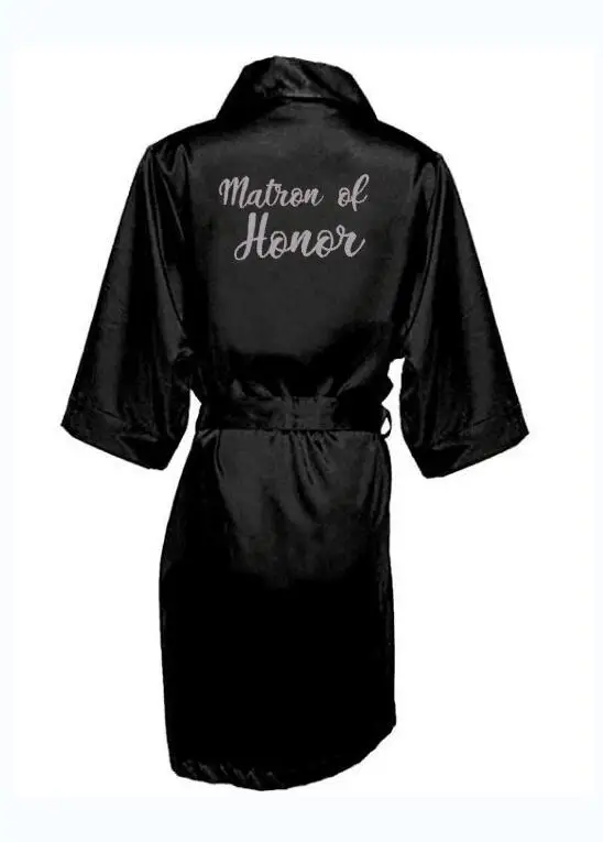 black robe silver grey writing sister of the bride satin robe bridal party getting ready robes wedding bridesmaid gift