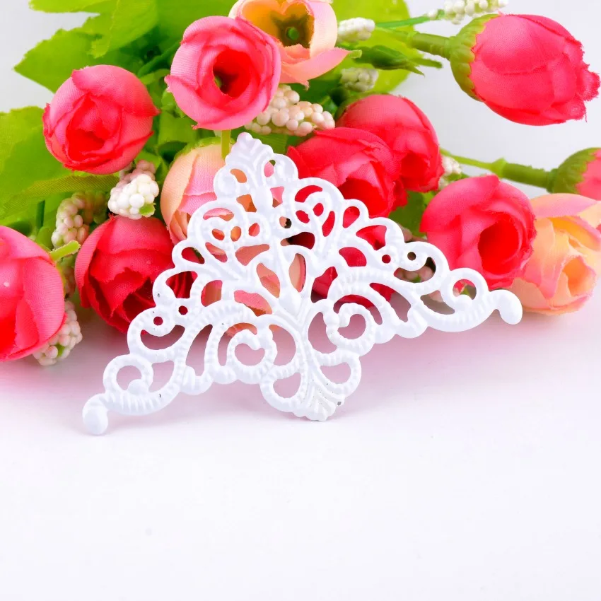 Free shipping Retail 5Pcs White Filigree Wraps Connectors Metal Crafts Gift Decoration DIY Findings 4.8x7.5cm F0407