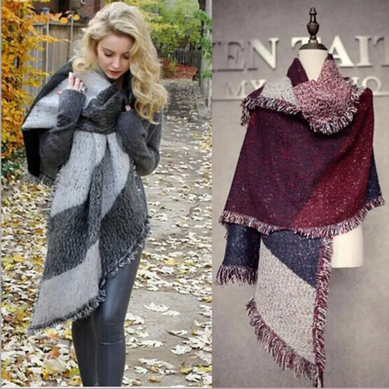 

Plaid Woolen Shawl for Female, Thick Cashmere Scarves, Warm Cape Wraps, 3 Colors, Hot Sale, Winter Fashion, Fringed