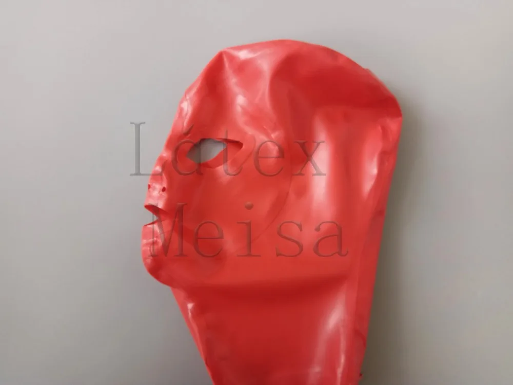 

3D clipping Head latex masks red rubber hoods open eyes mouth and nostrils with back zip